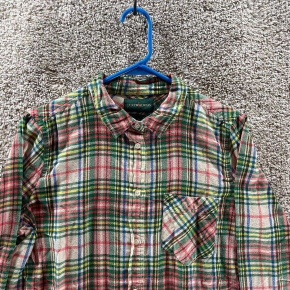 J Crew Shirt Womens 8 Red Green Plaid Button Up Flannel Always Cotton Preppy - Picture 3 of 11